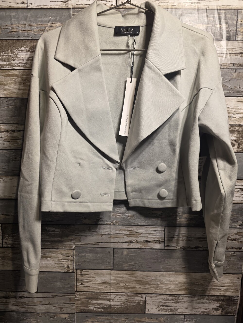 AKIRA Pale Gray Cropped Double-Breasted Blazer With Pants
